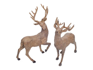 Vita Domi 21"" Beautiful 2 Assorted Antiqued Brown Standing Deer With Antlers Made With Stone Powder Table Top Holiday Christmas Collectible Figurine Ornaments