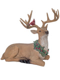 Vita Domi 20" Sitting And Standing Brown Deer With Wreath And Perched Cardinal Figurine Ornaments Set Of 2 (VTD-RZ-4001646)