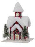 Vita Domi 14" Nutcracker Plaid Christmas Village Lighted Church With Trees with Snow Top Roof Battery Operated (VTD-RZ-3919141)