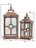 Vita Domi Pinecone Lodge Elegant 21.5 To 16.5" Dark Brown Decorative Fir Wood Glass Decorative Lanterns Set Of 2 (VTD-RZ-3938600)