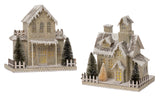 Vita Domi 10.75" Christmas Village Pinecone Lodge Lighted House Battery Operated 2 Assorted Set (VTD-RZ-4012512-2AS)