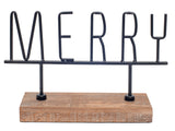 Vita Domi 20.75" Merry Christmas Metal Word Art with Wood Block Stands Farmhouse Christmas (VTD-RZ-4059128)