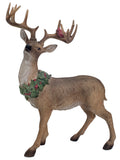 Vita Domi 20" Sitting And Standing Brown Deer With Wreath And Perched Cardinal Figurine Ornaments Set Of 2 (VTD-RZ-4001646)