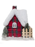 Vita Domi 11" Christmas Village Nutcracker Plaid Lighted Snow Top House With 2 Chimneys Battery Operated (VTD-RZ-3919140)