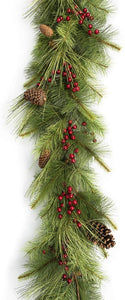 Vita Domi 6 Foot Mixed Pine Berry Garland with Pinecones