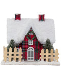 Vita Domi 11" Christmas Village Nutcracker Plaid Lighted Snow Top House With 2 Chimneys Battery Operated (VTD-RZ-3919140)