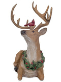 Vita Domi 20" Sitting And Standing Brown Deer With Wreath And Perched Cardinal Figurine Ornaments Set Of 2 (VTD-RZ-4001646)