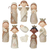 Vita Domi 9 Piece 4.5" Holiday Nativity Set Holy Family Figurines with 11.5" Creche