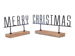 Vita Domi 20.75" Merry Christmas Metal Word Art with Wood Block Stands Farmhouse Christmas (VTD-RZ-4059128)