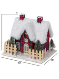 Vita Domi 11" Christmas Village Nutcracker Plaid Lighted Snow Top House With 2 Chimneys Battery Operated (VTD-RZ-3919140)