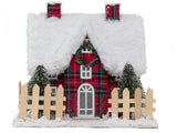 Vita Domi 11" Christmas Village Nutcracker Plaid Lighted Snow Top House With 2 Chimneys Battery Operated (VTD-RZ-3919140)