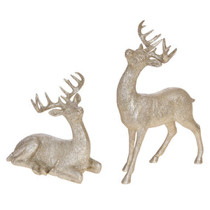 Vita Domi 13.5" Glittered Champagne Light Gold table top Deer Figurines - Set of 2