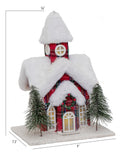 Vita Domi 14" Nutcracker Plaid Christmas Village Lighted Church With Trees with Snow Top Roof Battery Operated (VTD-RZ-3919141)