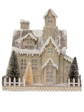 Vita Domi 10.75" Christmas Village Pinecone Lodge Lighted House Battery Operated 2 Assorted Set (VTD-RZ-4012512-2AS)