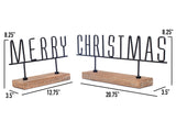 Vita Domi 20.75" Merry Christmas Metal Word Art with Wood Block Stands Farmhouse Christmas (VTD-RZ-4059128)